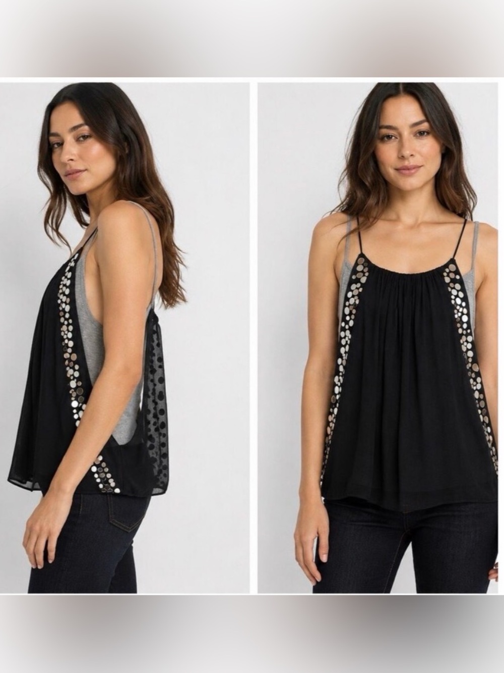 Robert Rodriguez Black silk mirror disc Trim, layered top